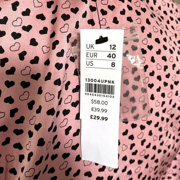 Top Shop Cropped Pink Long Sleeves Hearts Button Down Puff Sleeves NWT 8 Scoop - Picture 6 of 10